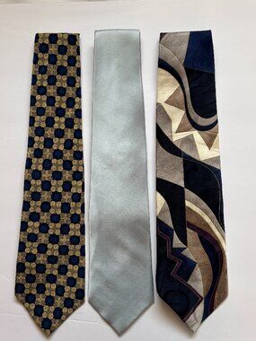 Perry Ellis Pierre Cardin JT Beckett Silk Tie Set 3 Blue Gray Tan 4"